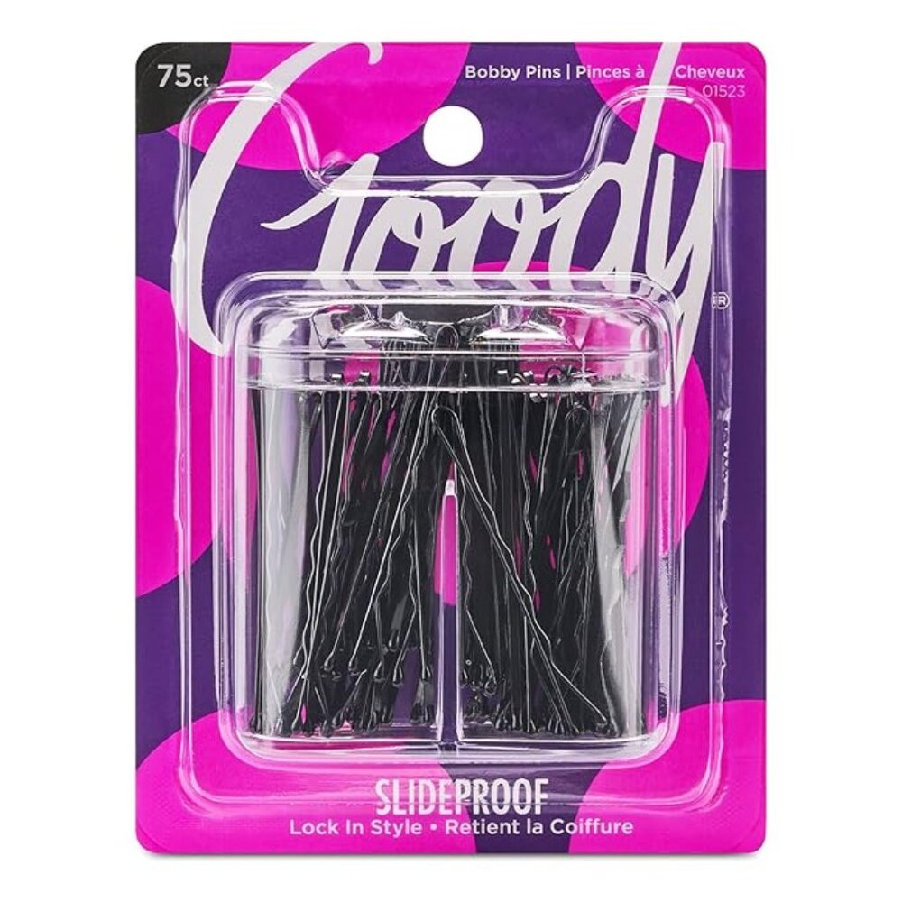 Goody Black SlideProof Hair Bobby Pins Pack of 75 Count for Styling and Updos